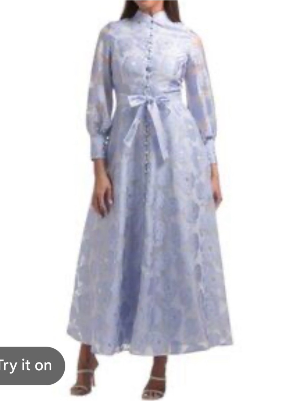 Dalia Macphee Balloon Sleeve Floral Print Dress Periwinkle Blue Large NWT